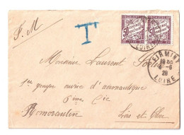 FIRMINY Loire Lettre Non Affranchie FM Ob 4 6 28 TAXEE Romorantin Loir Et Cher Taxe Banderole 50c X 2 Ob 1928 Yv 37 - 1859-1959 Covers & Documents