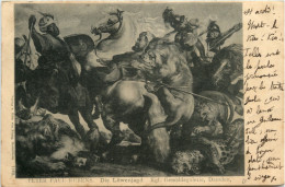Künstlerkarte Rubens - Löwenjagd - Jagd