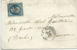 FRANCE LETTRE 20c BLEU SUR VERT PC 1896 MARSEILLE ( BOUCHES DU RHONE ) POUR BESANCON ( DOUBS ) DE 1857  LETTRE COVER - 1849-1876: Klassik