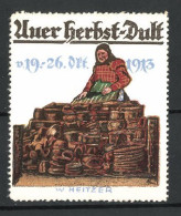 Künstler-Reklamemarke W. Heitzer, Auer Herbst-Dult 1913, Alte Marktfrau Bietet Geschirr Zum Verkauf An  - Cinderellas
