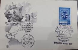 D)1962, ARGENTINA, FIRST DAY COVER, ISSUE, 50TH ANNIVERSARY OF THE POSTAL UNION OF THE AMERICAS AND SPAIN, AIR, FDC - Otros & Sin Clasificación