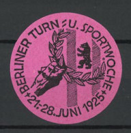 Reklamemarke Berlin, Turn- Und Sportwoche 1925, Berliner Bär, Hand Hält Siegerkranz  - Erinofilia