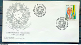Envelope FDC 638 1995 President Itamar Franco Flag Coat Of Arms CBC Brasilia 2 - FDC