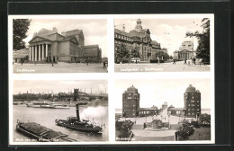 AK Duisburg, Stadttheater, Landgericht, Rheinbrücke, Dampfer Auf Dem Rhein  - Théâtre