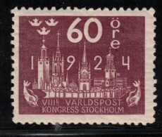 SWEDEN Scott # 207 MH - 1924 World Post Congress, Stockholm - Nuovi