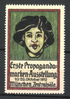 Reklamemarke München, Erste Propagandamarken-Ausstellung 1912, Frau Mit Erstauntem Blick  - Erinnofilie