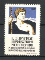 Reklamemarke München, II. Juryfreie Kunstausstellung 1911, Mann Mit Wanderstock Im Gebirge  - Cinderellas