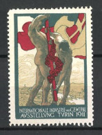 Reklamemarke Turin, Internationale Industrie Und Gewerbe-Ausstellung 1911, Zwei Nackte Männer Mit Flaggenmast  - Cinderellas
