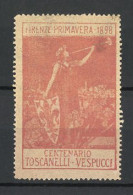 Reklamemarke Firenze-Primavera, Centenario Toscanelle Vespucci 1898, Frau Mit Trompete Und Wappen Am Stadtrand  - Cinderellas