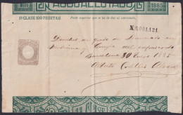 E6534 ESPAÑA SPAIN 1885 INGRESOS PAGOS AL ESTADO 100 Ptas BARCELONA.  - Steuermarken