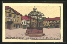 Steindruck-AK Bruck An Der Mur, Hauptplatz Mit Altertüml. Brunnen  - Autres & Non Classés