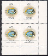 Tonga 1987 Block Of 4 Fish SG 976b Cat US$85.00 - No Date At Bottom - Scarce - Read Description - Pesci