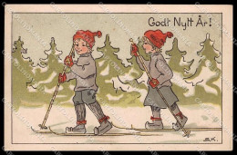 Illustratori Artist Signed S. K. Children Ski Happy New Year Cartolina ZG7563 - Altri & Non Classificati