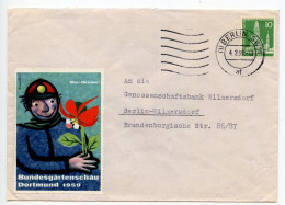 Germany, Berlin 1959 Cover; Berlin To Berlin-Wilmersdorf; 10pf. Kaiser Church Stamp; Bundesgartenschau Dortmund Label - Briefe U. Dokumente