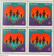 C 1911 Brazil Stamp International Year Of Family Heart 1994 Block Of 4 - Neufs