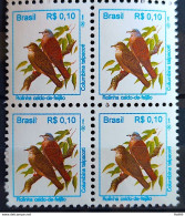 Brazil Regular Stamp RHM 713 Urban Birds Rolinha Caldo De Feijão 1994 Block Of 4 - Nuevos