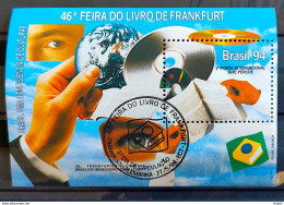 B 96 Brazil Stamp Block Frankfurt Book Fair Technology Flag Book Hand 1994 Handstamp - Unused Stamps