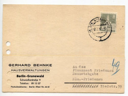 Germany, Berlin 1957 Postcard; Berlin-Grunewald To Berlin-Friedenau; 8pf. Neukölln City Hall Stamp - Briefe U. Dokumente