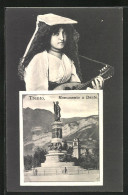 Cartolina Trento, Monumento A Dante, Fräulein Mit Gitarre In Tracht  - Trento