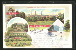 Lithographie Bochum, Stadtpark Restaurant, Grosser Teich, Panorama Vom Park Gesehen  - Bochum