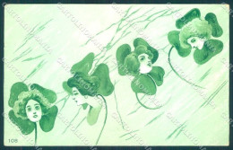 Artist Signed Kirchner Style Lady Four Leaf Clover 108 CORNER CREASED Pc VK8889 - Otros & Sin Clasificación