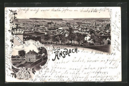 Lithographie Ansbach, Prinzenschloss, Stadtpanorama  - Ansbach