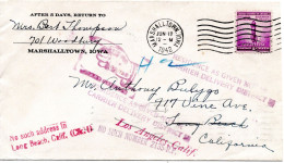 77422 - USA - 1942 - 3¢ Verteidigung EF A Bf MARSHALLTOWN, IA -> Long Beach, CA, Nachges & Zurueck An Abs - Cartas & Documentos