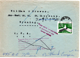 77425 - Polen - 1959 - 2,50Zl UNESCO EF A Bf KIELCE -> Cheyenne, WY (USA), Nachges & Zurueck An Abs - Lettres & Documents