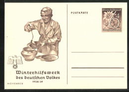 AK Suppenküche, WHW 1938 /39, Ganzsache WHW Winterhilfswerk  - Briefkaarten