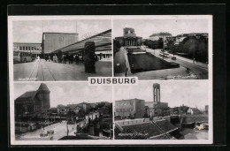 AK Duisburg, Hauptbahnhof, König Heinrich Platz, Marinetor-Schleuse, Schwanentorbrücke  - Duisburg