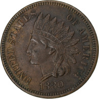 États-Unis, 1 Cent, Indian Head, 1880, Philadelphie, Bronze, TTB+, KM:90a - 1859-1909: Indian Head