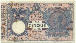 Italia - 5 Lire - ( 1904 - 1925 ) - Pick: 23.f - Maltese & Rossolini ( 24.02.1922 ) - King Vittorio Emanuele - Italië– 5 Lire