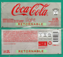 Uruguay - Etiqueta De Coca Cola Light Retornable -Etiqueta Actual De Papel-2 Lts. - Lemonades & Sodas