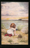 AK Mädchen Am Strand Mit Kleinem Geschütz  - Guerre 1914-18