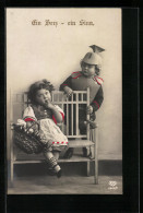 AK Zwei Kleine Kinder An Einer Bank, Ein Herz - Ein Sinn, Kinder Kriegspropaganda  - War 1914-18