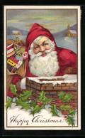 Präge-AK Weihnachtsmann Mit Geschenken Am Schornstein  - Santa Claus