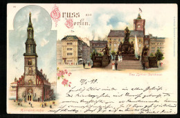 Lithographie Berlin, Luther-Denkmal, Marienkirche, Neuer Markt  - Mitte