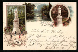 Lithographie Berlin-Tiergarten, Denkmal D. Königin Luise, Löwenbrücke, Denkmal Friedrich Wilhelm III.  - Dierentuin