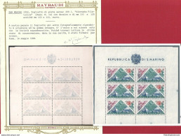 1952 SAN MARINO, BF N° 14b Fiori Varietà Decalco E Dimensioni Maggiori 133x125 - Blocs-feuillets