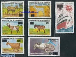 Mali 1984 Overprints 7v, Mint NH, Nature - Transport - Animals (others & Mixed) - U.P.U. - Automobiles - Ships And Boats - U.P.U.