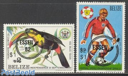 Belize/British Honduras 1982 Essen Stamp Expo 2v, Mint NH, Nature - Sport - Birds - Football - Philately - Toucans - British Honduras (...-1970)