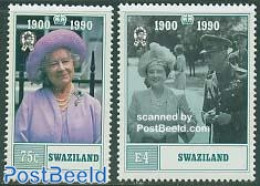 Eswatini/Swaziland 1990 Queen Mother 2v, Mint NH, History - Kings & Queens (Royalty) - Familias Reales
