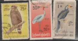 1964 BURMA  USED STAMPS ON BIRDS/Spilornis Cheela Burmanicus-Eagle/Grus Antigone-Crane/Anthracoceras Coronatus-Hornbill - Cuckoos & Turacos