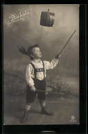 AK Junge In Tracht Mit Diabolo-Spielzeug  - Gebraucht