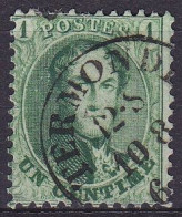 Belgique - N°13A - 1c Vert Médaillon Dentelé Oblit. TERMONDE - 1863-1864 Medaillen (13/16)