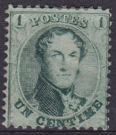 Belgique - N°13A - 1c Vert Médaillon Dentelé (*) Neuf Sans Gomme - 1863-1864 Medaillen (13/16)