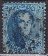Belgique - N°15A - 20c Bleu Impression Double Médaillon Dentelé Oblit - 1863-1864 Medallones (13/16)