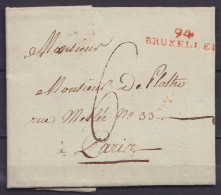 L. Datée 18 Juin 1805 De BRUXELLES Pour PARIS - Griffe "94/ BRUXELLES" - Port "6" - 1794-1814 (Französische Besatzung)