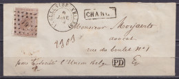 L. Recommandée Affr. N°19 Lpts "61" Càd IXELLES (BRUXELLES) /9 JANV 1868 Pour E/V - Griffes [CHARGE] & [PD] (au Dos: Càd - 1865-1866 Profilo Sinistro