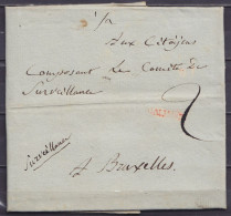 L. Datée 10 Brumaire An 3 (31 Octobre 1794) De MALINES Pour BRUXELLES - Griffe Rouge "MALINES" - Port "2" - Man. "Survei - 1794-1814 (French Period)